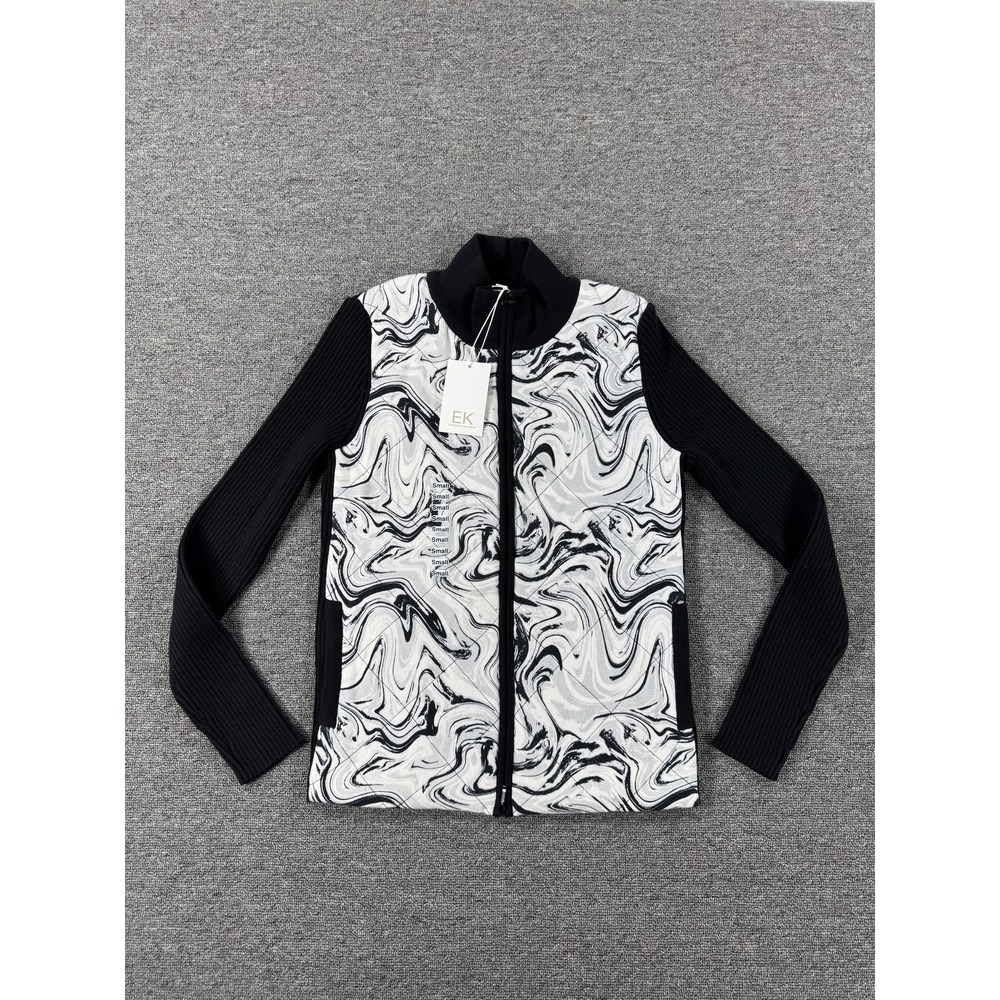Edinburgh Knitwear Jacket Womens Small Black Splash Marble‎ Puffer Cotton